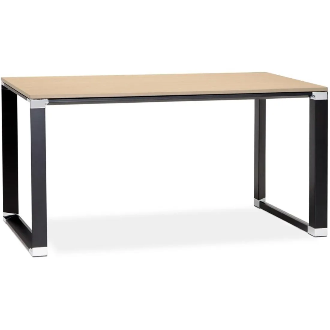 Petit bureau droit design 'XLINE' en bois finition naturelle et métal noir
