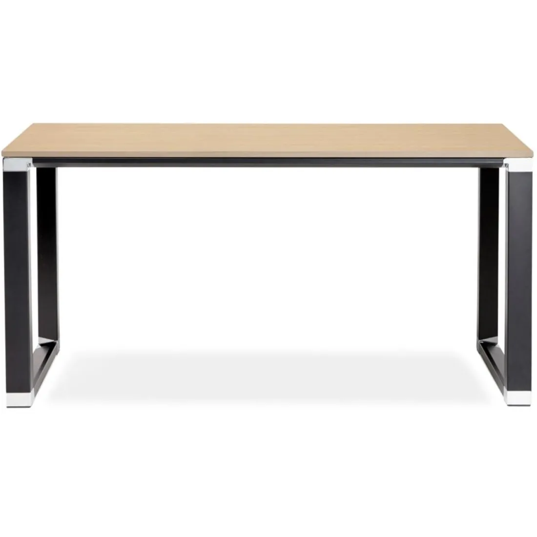 Petit bureau droit design 'XLINE' en bois finition naturelle et métal noir