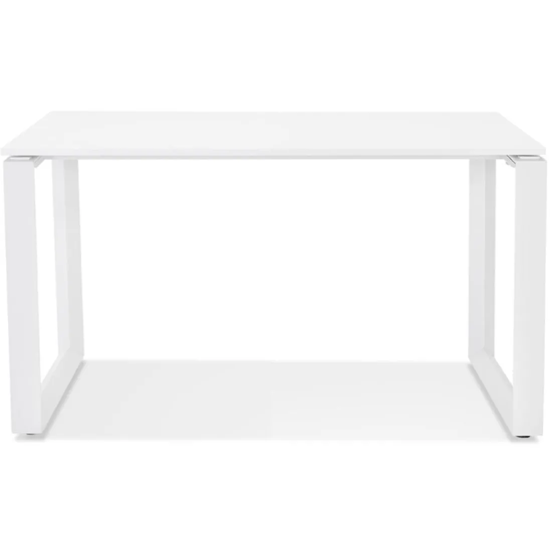 Petit bureau droit design 'BAKUS' en bois et métal blanc