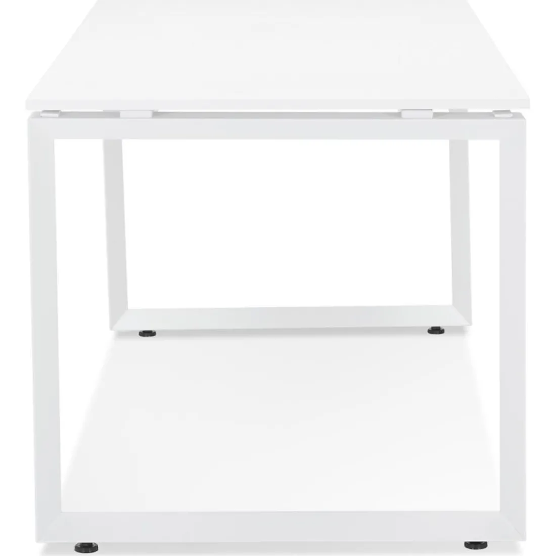 Petit bureau droit design 'BAKUS' en bois et métal blanc