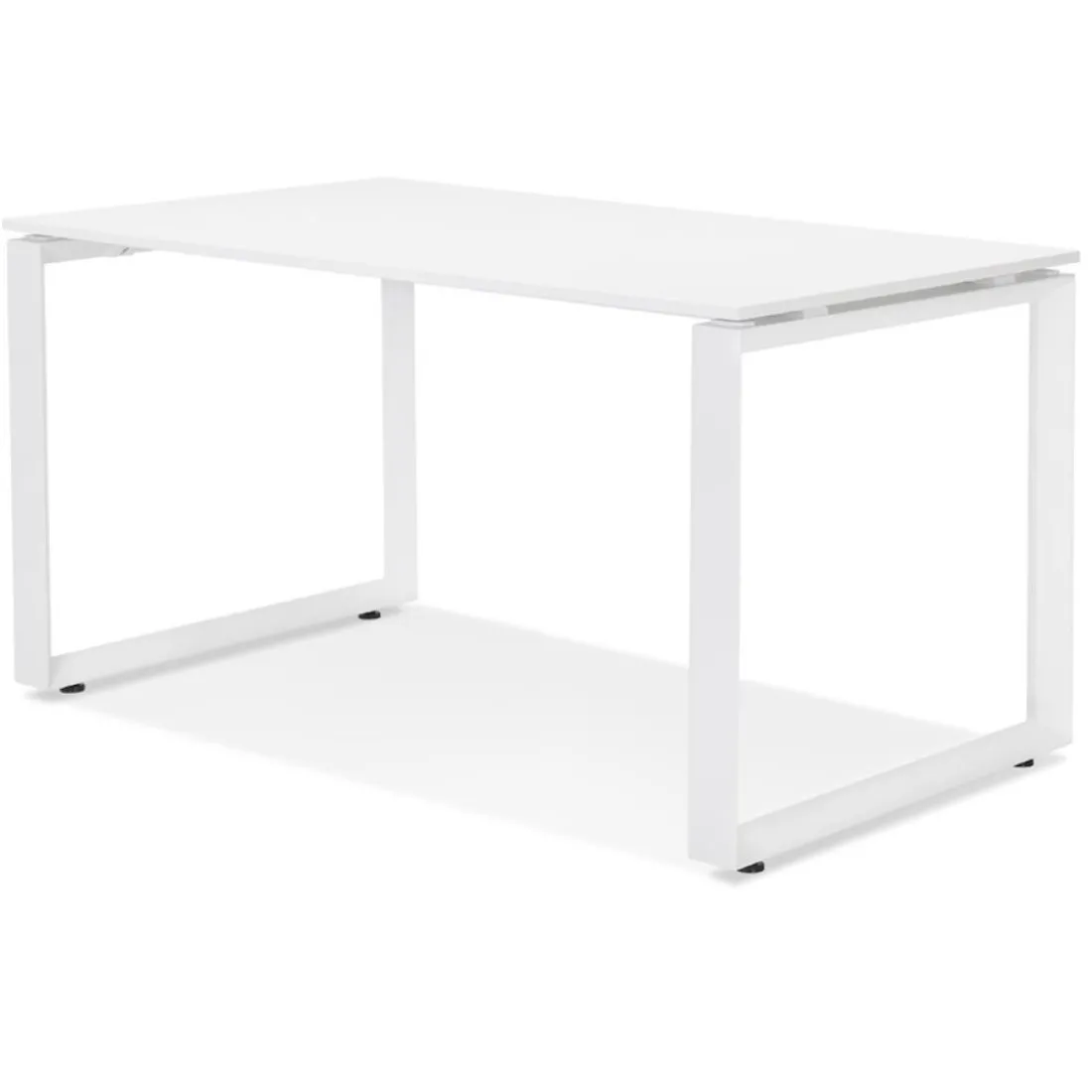 Petit bureau droit design 'BAKUS' en bois et métal blanc