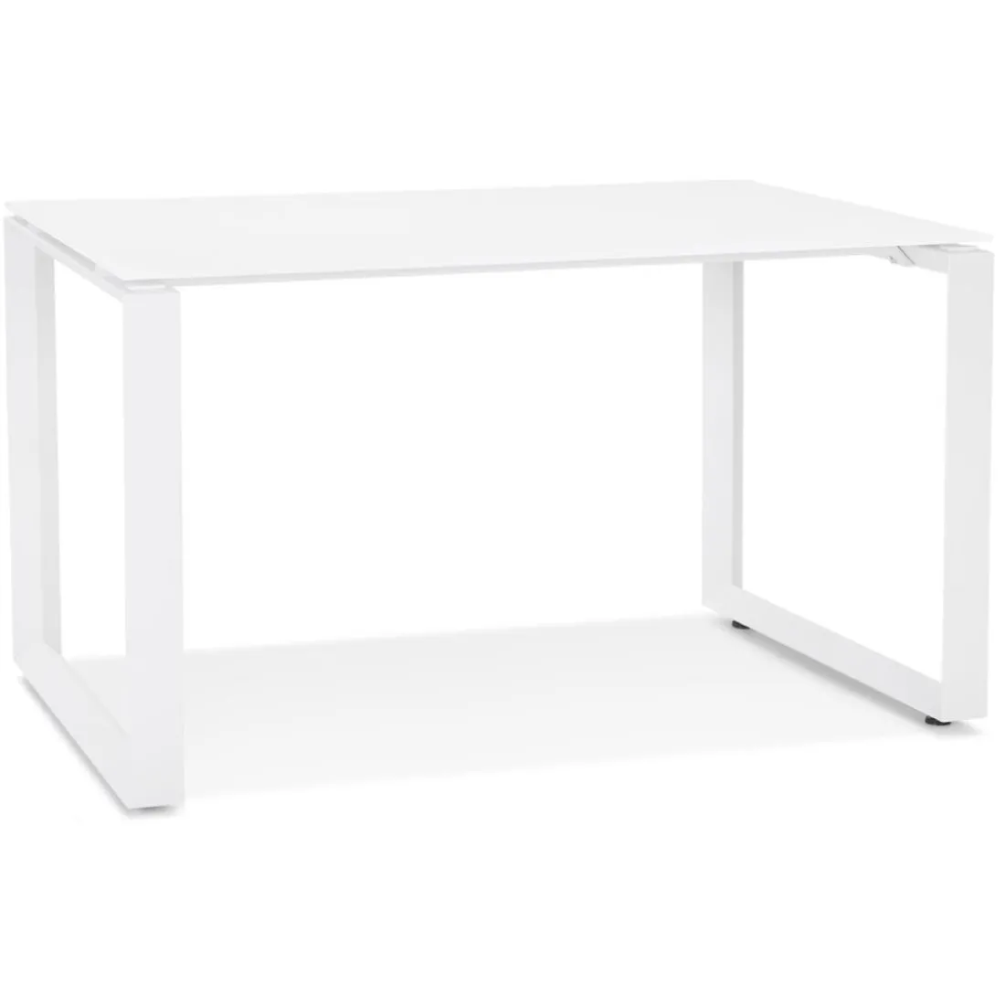 Petit bureau droit design 'BAKUS' en verre et métal blanc