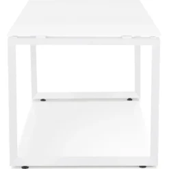 Petit bureau droit design 'BAKUS' en verre et métal blanc