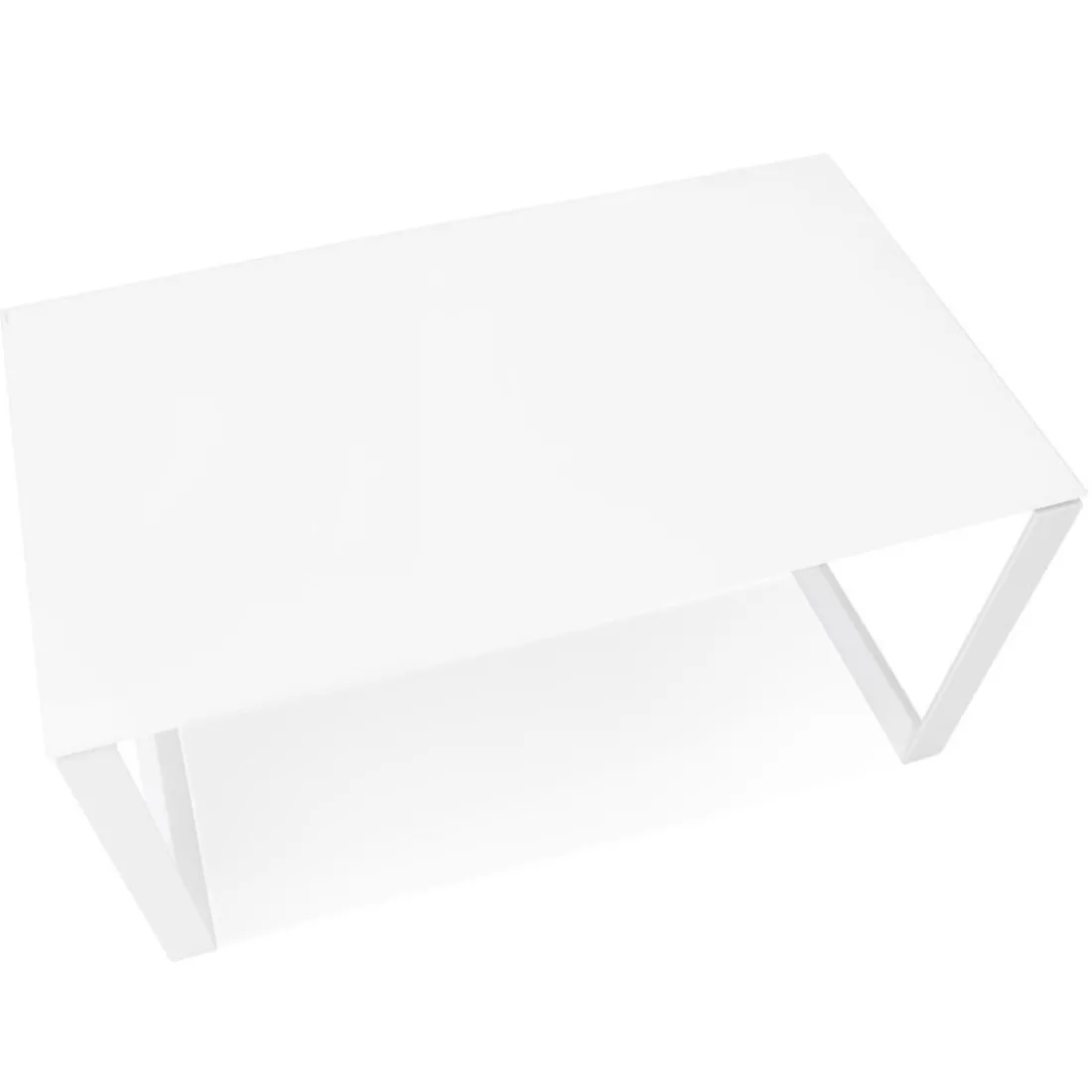 Petit bureau droit design 'BAKUS' en verre et métal blanc