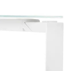 Petit bureau droit design 'BAKUS' en verre et métal blanc