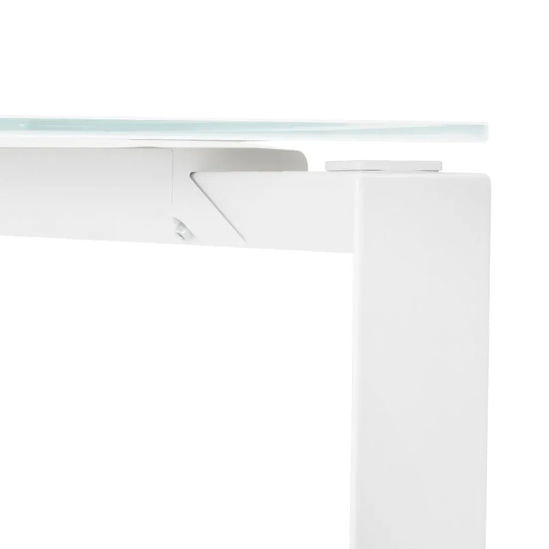 Petit bureau droit design 'BAKUS' en verre et métal blanc
