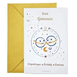 Petite carte Astro avec enveloppe, blister et cadre doré Gémeaux
