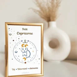 Petite carte Astro avec enveloppe, blister et cadre doré Capricorne