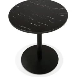 Petite table bistrot ronde 'TOMY' en pierre effet marbre et métal noir