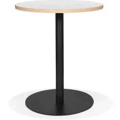 Petite table bistrot ronde 'YOGI' blanche avec un pied en métal noir