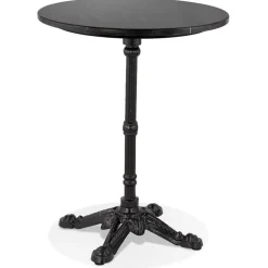 Petite table bistrot ronde 'MARAY' style rustique en pierre effet marbre et métal noir