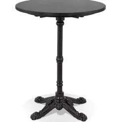 Petite table bistrot ronde 'MARAY' style rustique en pierre effet marbre et métal noir