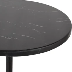 Petite table bistrot ronde 'MARAY' style rustique en pierre effet marbre et métal noir