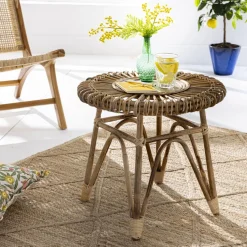 Petite table ronde en rotin cane