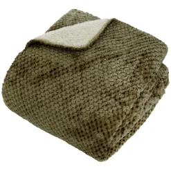 Plaid flanelle effet sherpa Lyno 170x130cm - vert Kaki