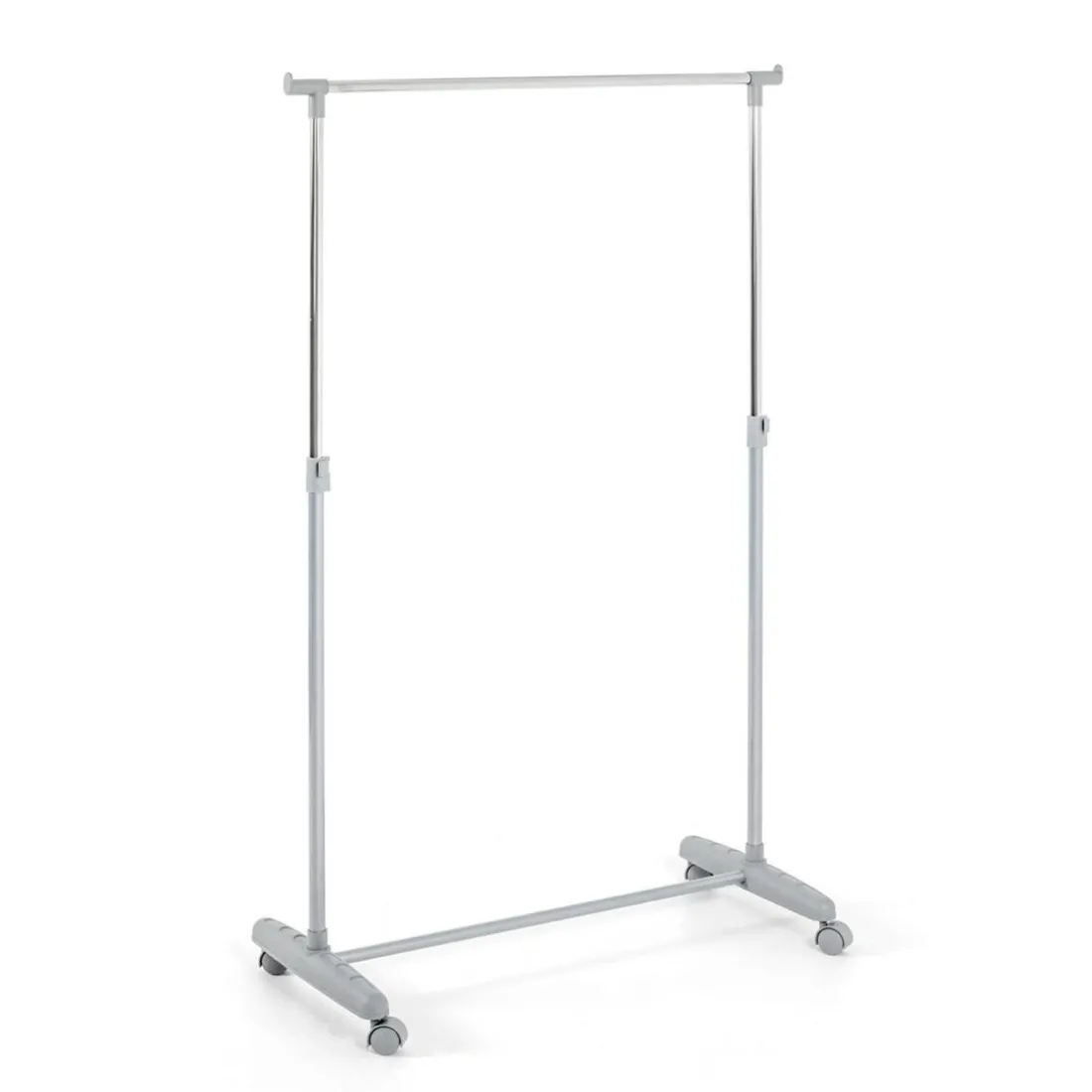 Portant réglable en hauteur en tube d'Acier gris avec 1 tringle chromé avec pièces en PVC Gris