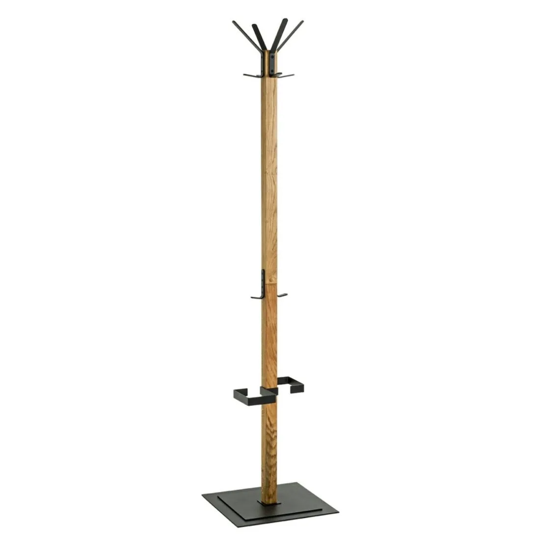 Porte manteau en bois avec crochets et pied métal noir