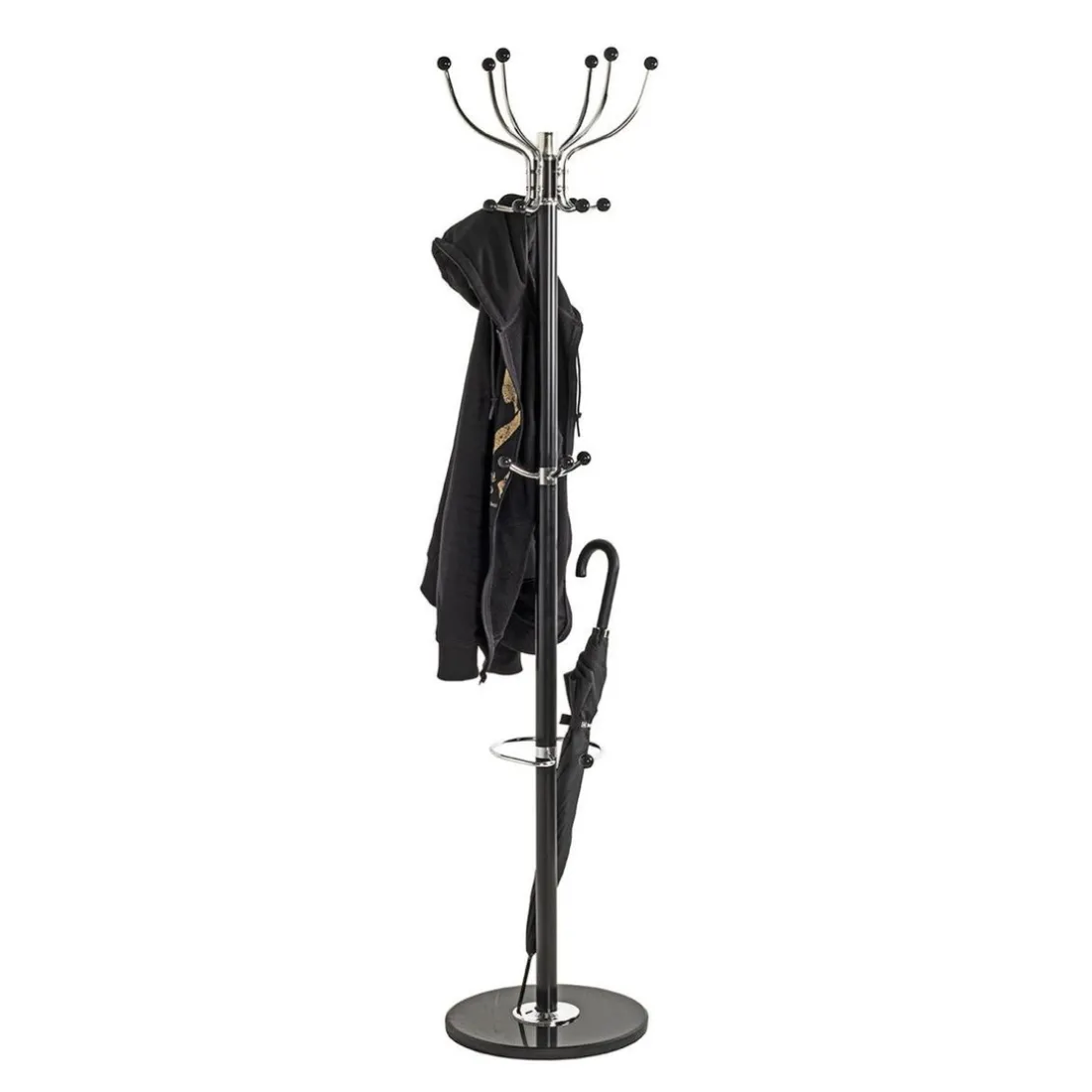 Porte manteau en métal noir et chrome pièd marbre