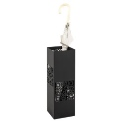 Porte parapluies avec code QR découpé abstrait en métal laqué Noir