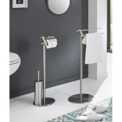 Porte-serviettes avec 2 tringles et pied en Inox massif Argenté