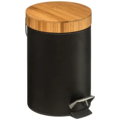 Poubelle 3 l Métal et Bambou Noir