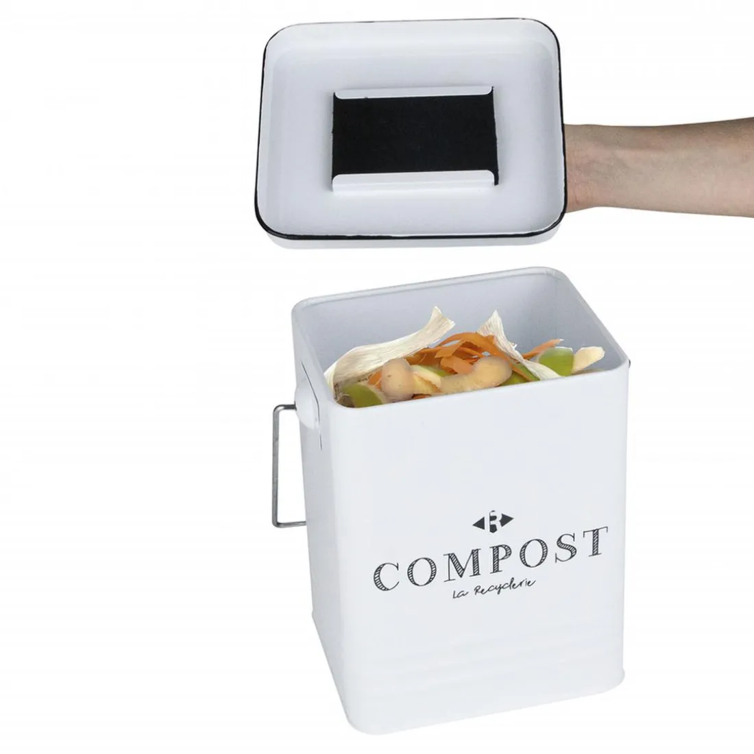 Poubelle de compostage blanc en métal et bois 5l COMPOX