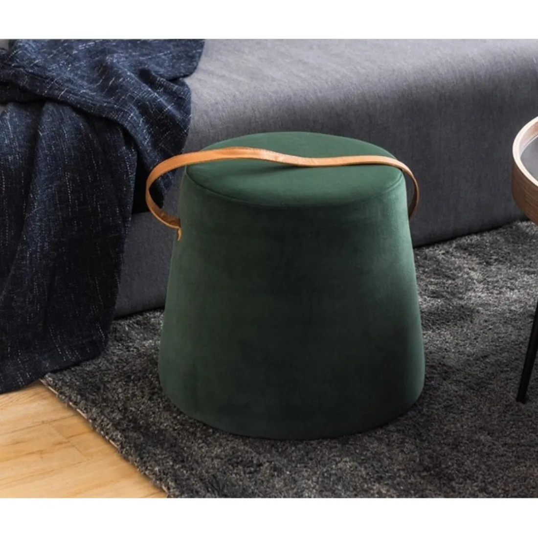 Pouf en Velours Vert Style Scandinave