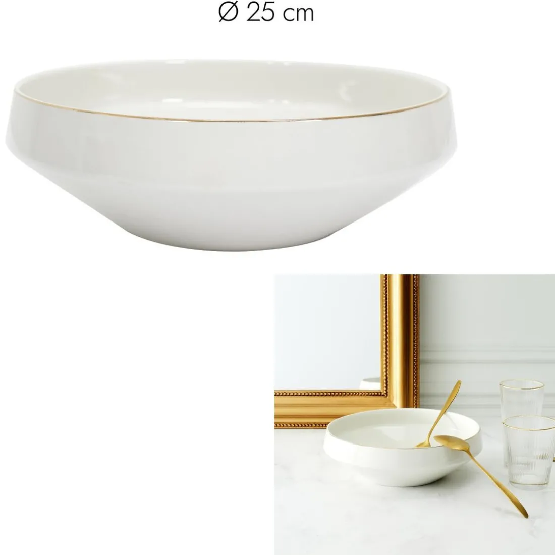 Saladier En Porcelaine Lisere Dore D25cm M4