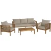 SALON DE JARDIN EN BOIS ACACIA 5 pers. - 1 Canapé 3 places, 2 fauteuils et 1 table basse rectangulaire 100 x 60 cm