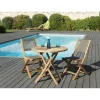 SALON DE JARDIN EN BOIS TECK 2 pers - Ensemble de jardin - 1 Table ronde pliante 80 cm et 2 chaises textilène taupe.