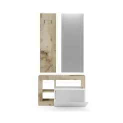 Set 3 pieces meuble d'entrée blanc tons bois