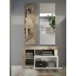 Set 3 pieces meuble d'entrée blanc tons bois