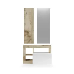Set 3 pieces meuble d'entrée blanc tons bois