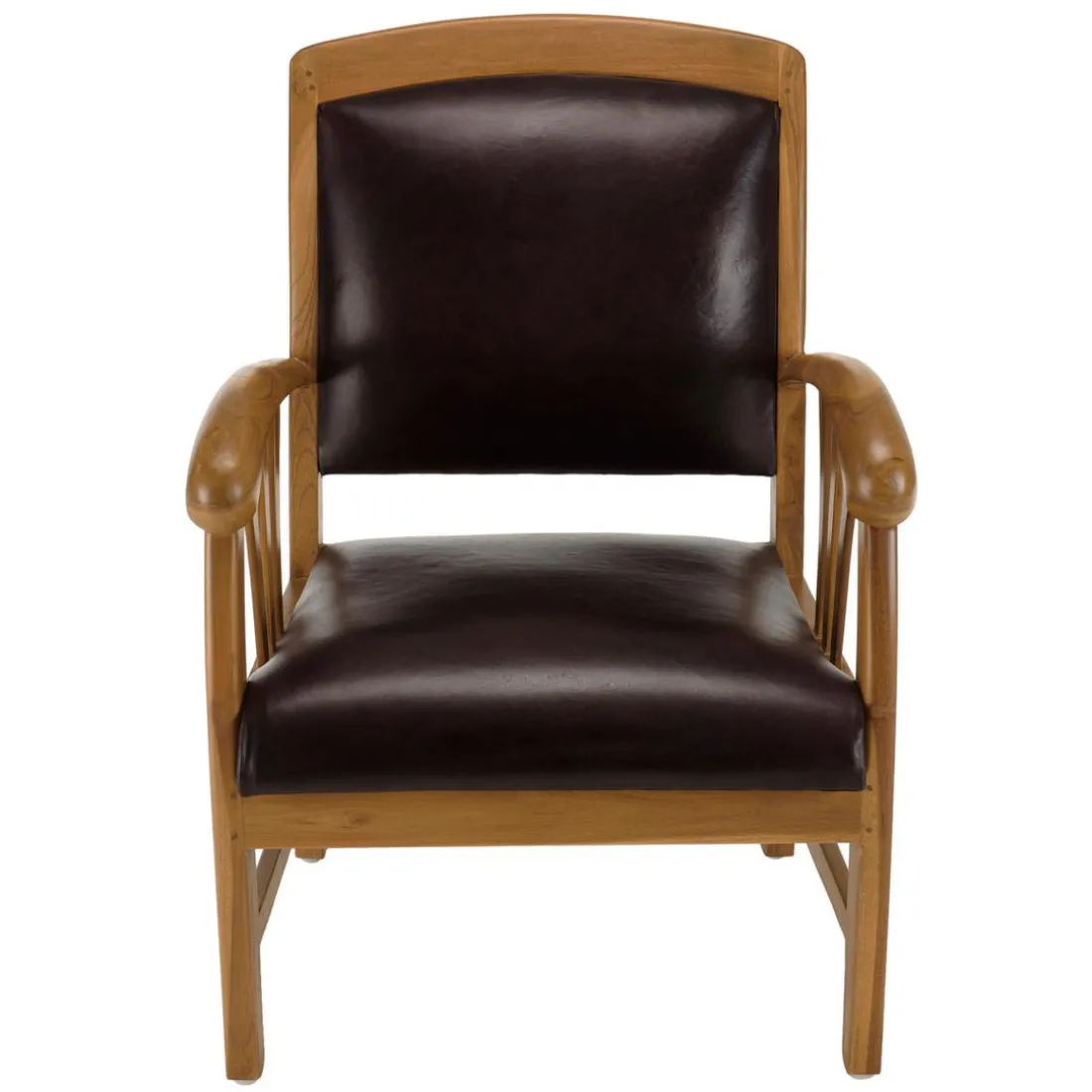 Sofa en teck et cuir design colonial - Marron