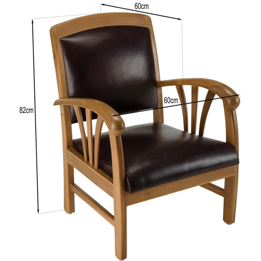 Sofa en teck et cuir design colonial - Marron