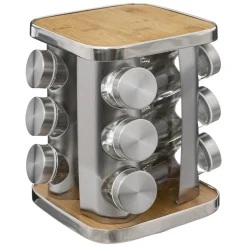 Support à épices x12 rotatif inox bambou