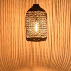 Suspension en abaca couleur naturelle et teck recyclé