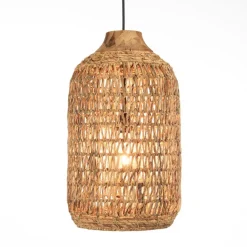 Suspension en abaca couleur naturelle et teck recyclé SIXTINE