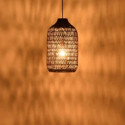 Suspension en abaca couleur naturelle et teck recyclé SIXTINE