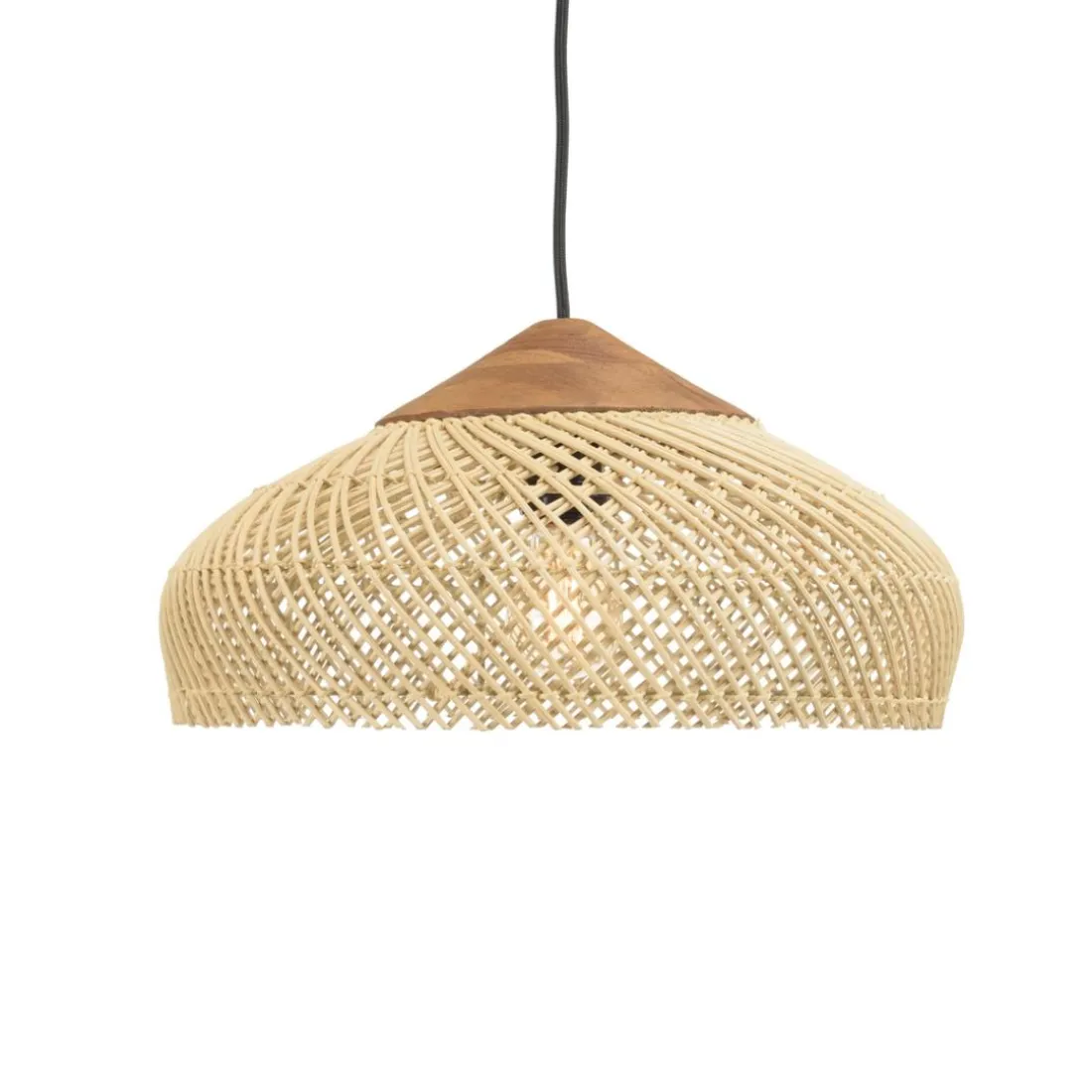 Suspension en rotin couleur naturelle et teck recyclé SIXTINE