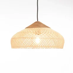 Suspension en rotin couleur naturelle et teck recyclé SIXTINE