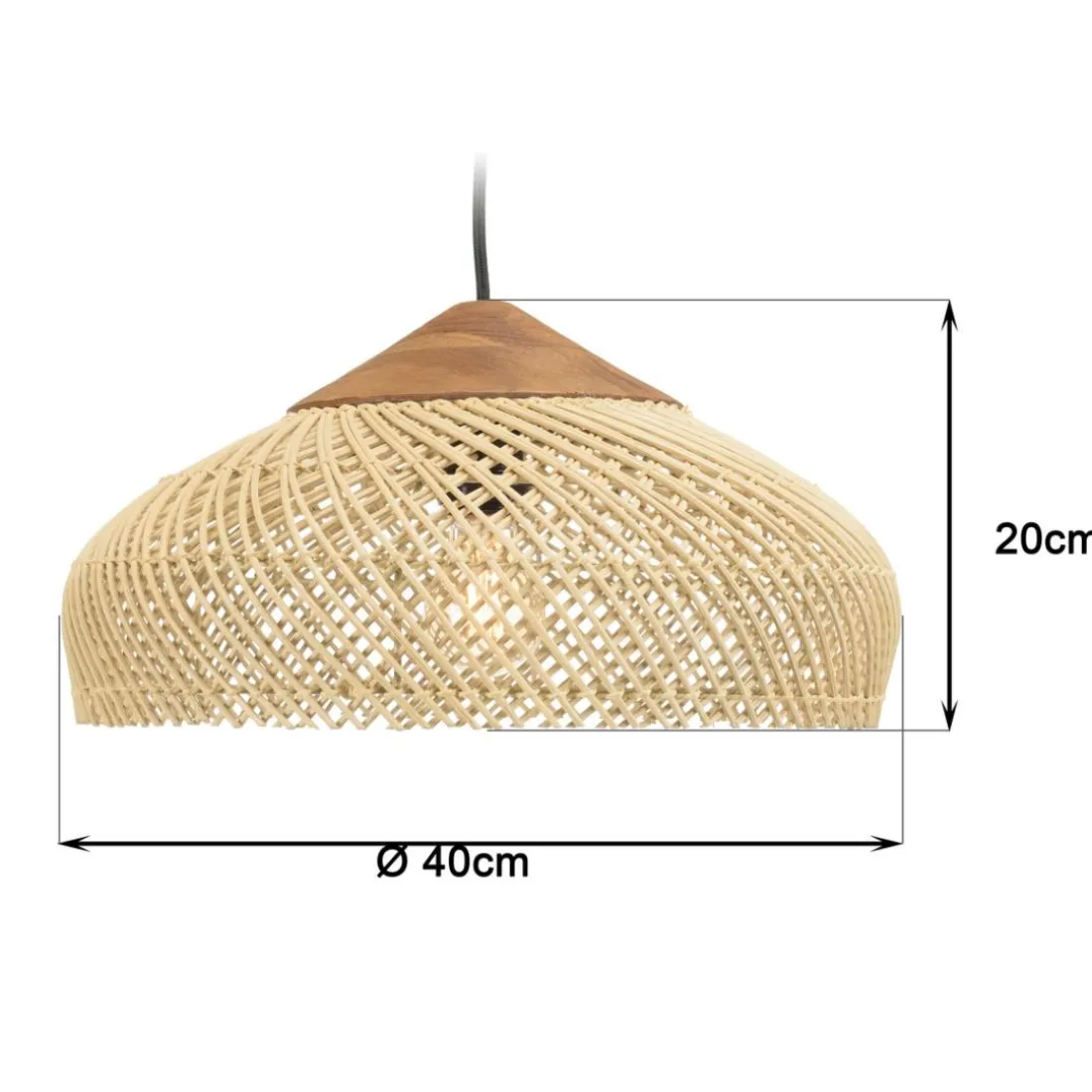 Suspension en rotin couleur naturelle et teck recyclé SIXTINE