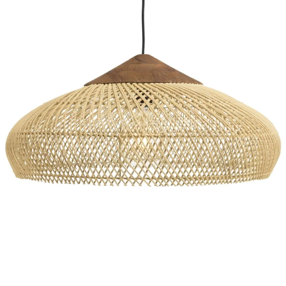 Suspension en rotin et teck recyclé SIXTINE couleur naturelle