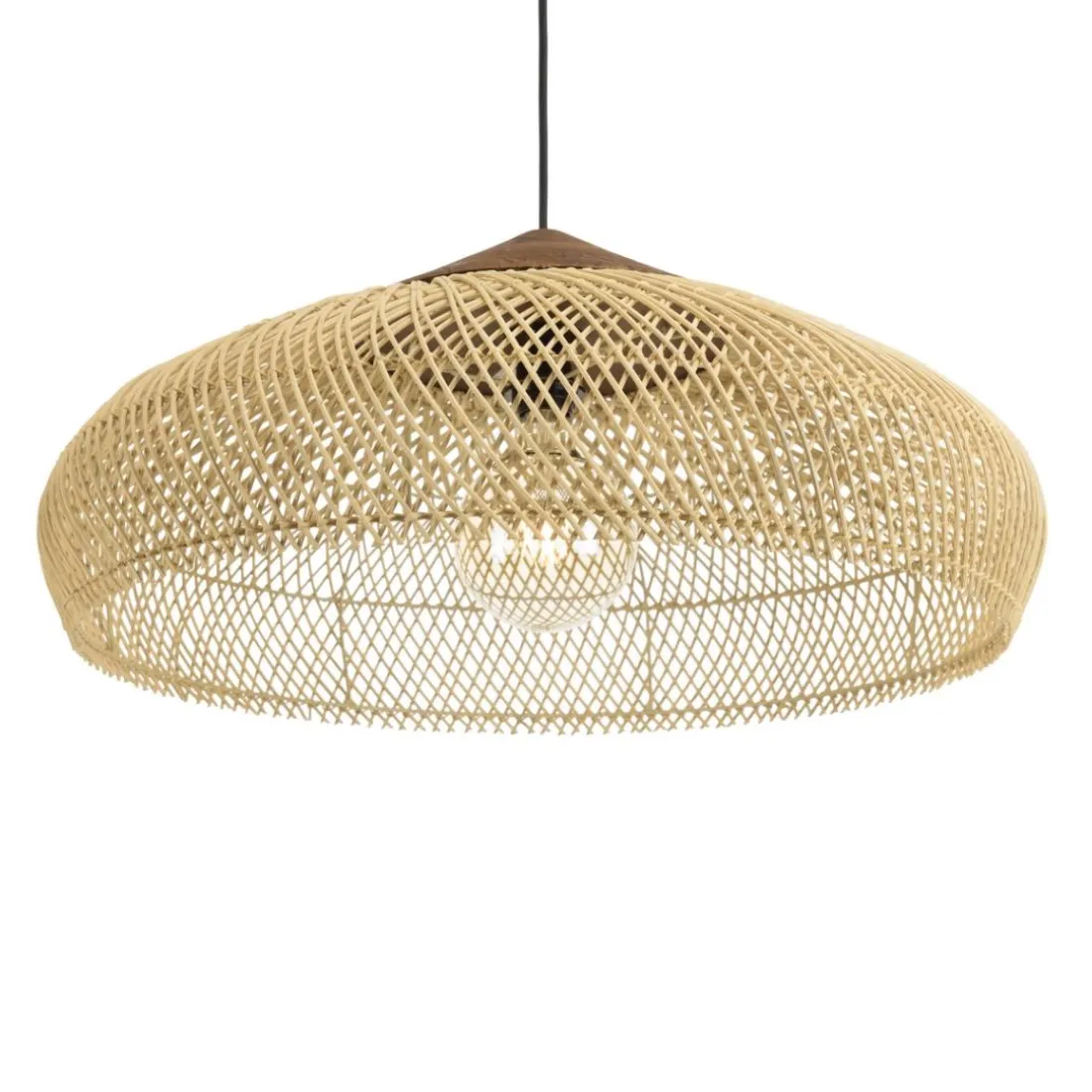 Suspension en rotin et teck recyclé SIXTINE couleur naturelle