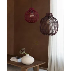 Suspension Mendoza bambou abat-jour bordeaux