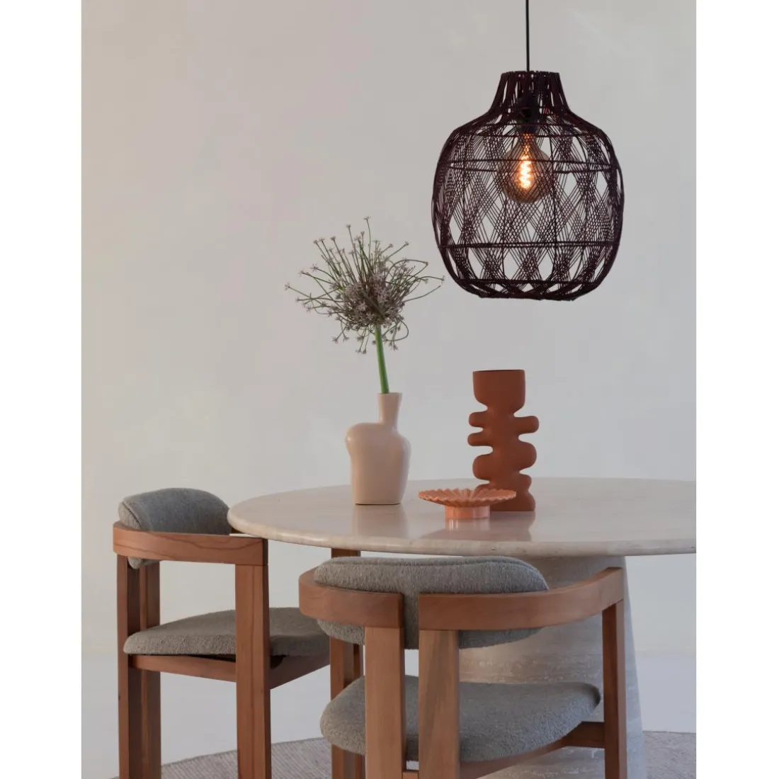 Suspension Mendoza bambou abat-jour bordeaux