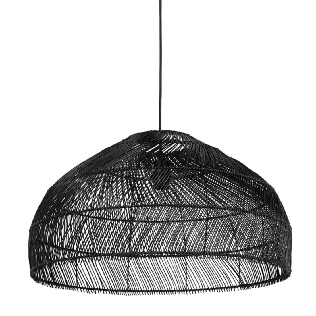 Suspension ronde 'CANUL' en rotin tressé noir