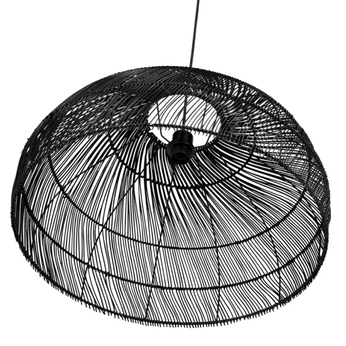 Suspension ronde 'CANUL' en rotin tressé noir
