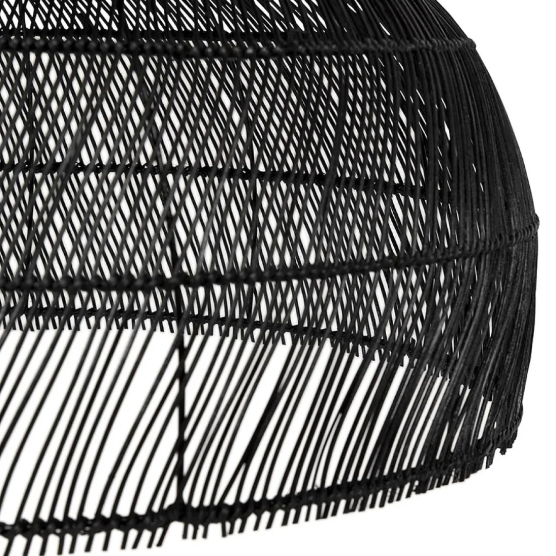 Suspension ronde 'CANUL' en rotin tressé noir