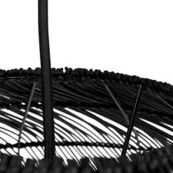 Suspension ronde 'CANUL' en rotin tressé noir